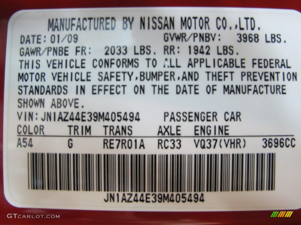2009 370Z Color Code A54 for Solid Red Photo #66410578