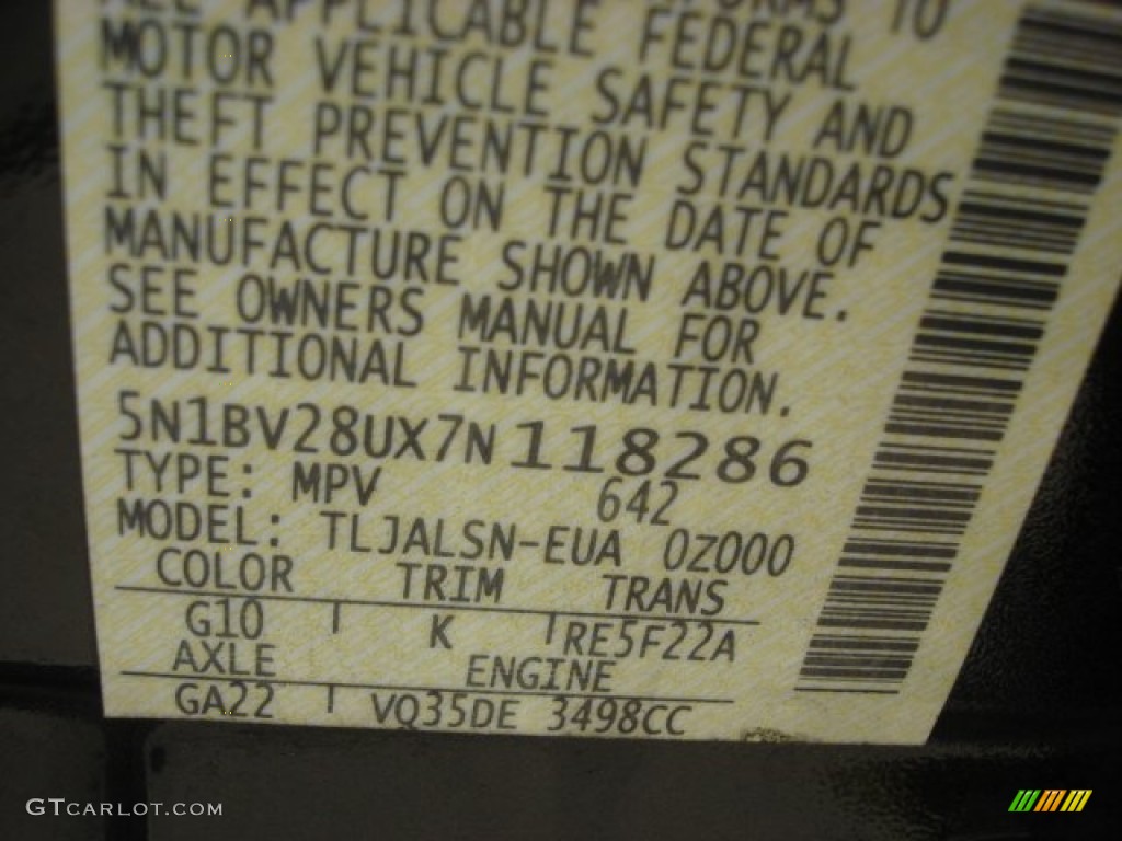 2007 Quest Color Code G10 for Galaxy Black Metallic Photo #66412246