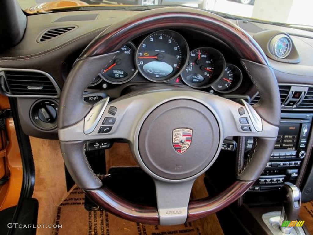 2009 Porsche 911 Carrera Cabriolet Cocoa Brown Steering Wheel Photo #66423034