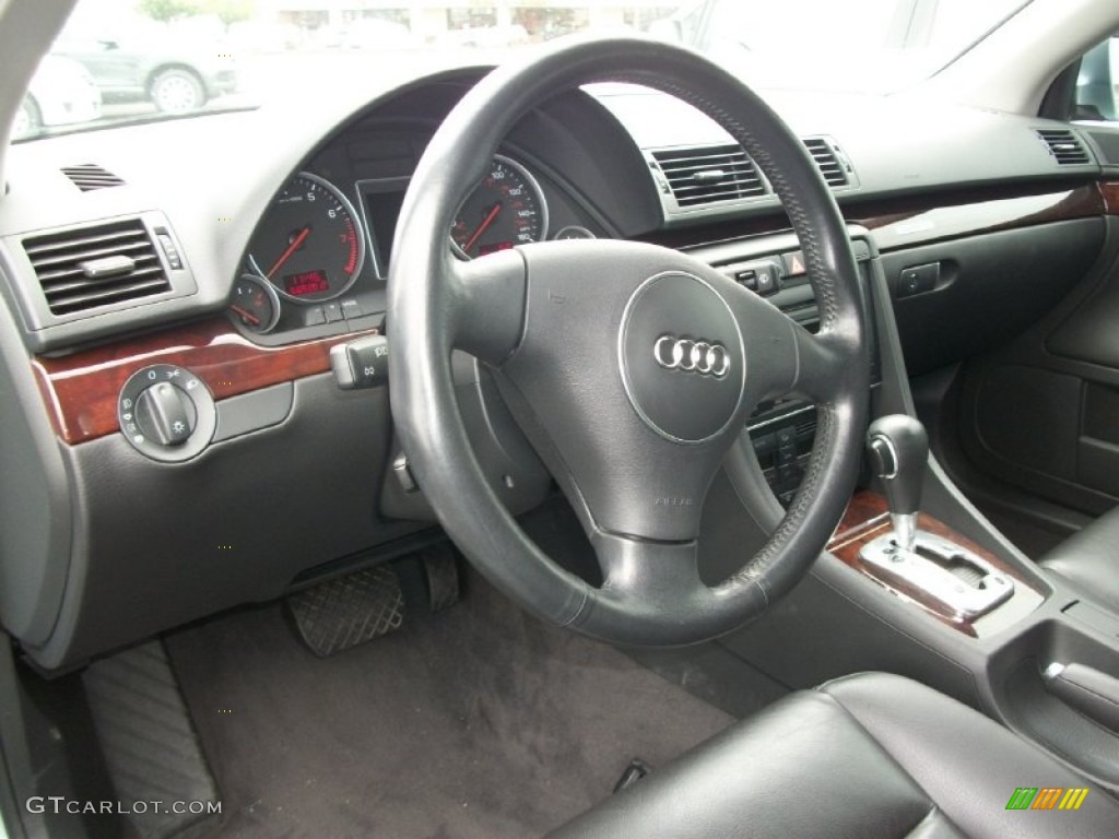 2003 Audi A4 3.0 quattro Sedan Ebony Steering Wheel Photo #66426988