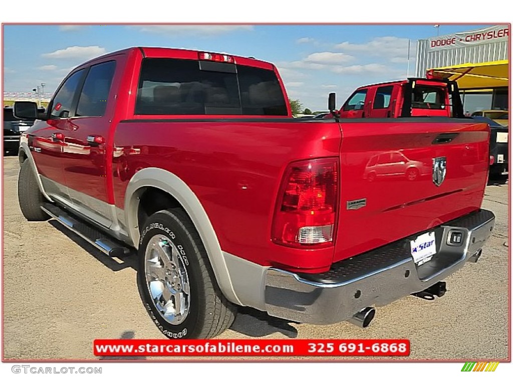 2010 Ram 1500 Laramie Crew Cab - Inferno Red Crystal Pearl / Light Pebble Beige/Bark Brown photo #5