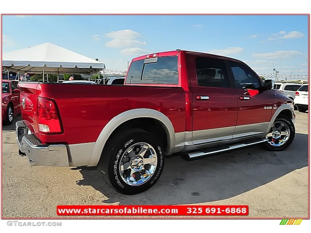 2010 Ram 1500 Laramie Crew Cab - Inferno Red Crystal Pearl / Light Pebble Beige/Bark Brown photo #10