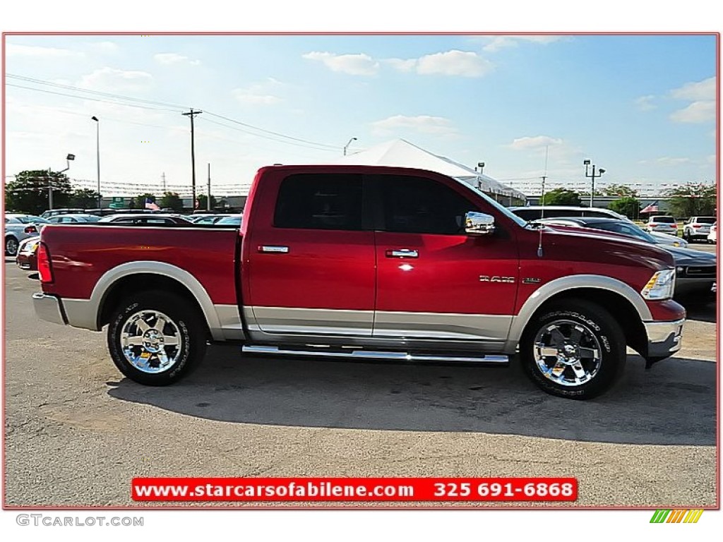 2010 Ram 1500 Laramie Crew Cab - Inferno Red Crystal Pearl / Light Pebble Beige/Bark Brown photo #11