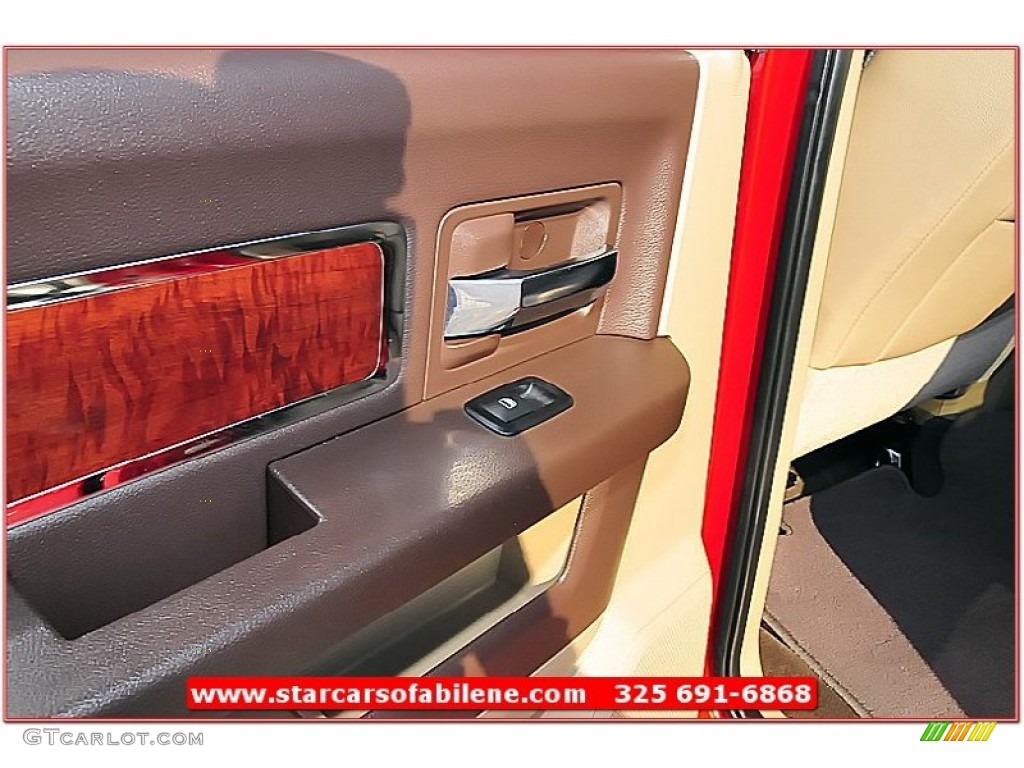 2010 Ram 1500 Laramie Crew Cab - Inferno Red Crystal Pearl / Light Pebble Beige/Bark Brown photo #52