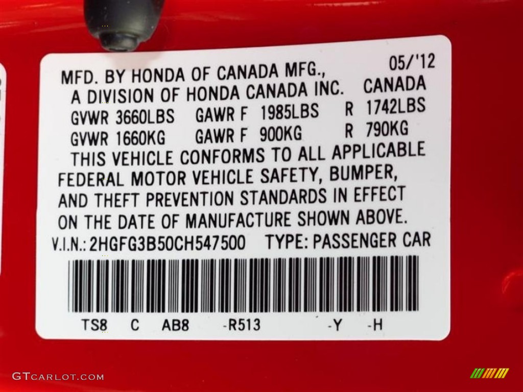 2012 Civic LX Coupe - Rallye Red / Gray photo #10