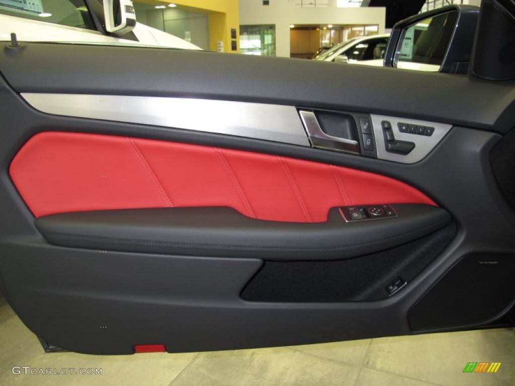 2012 Mercedes-Benz C 63 AMG Coupe AMG Classic Red/Black Door Panel Photo #66440832