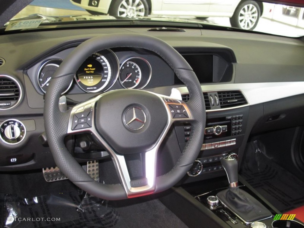 2012 Mercedes-Benz C 63 AMG Coupe AMG Classic Red/Black Steering Wheel Photo #66440841
