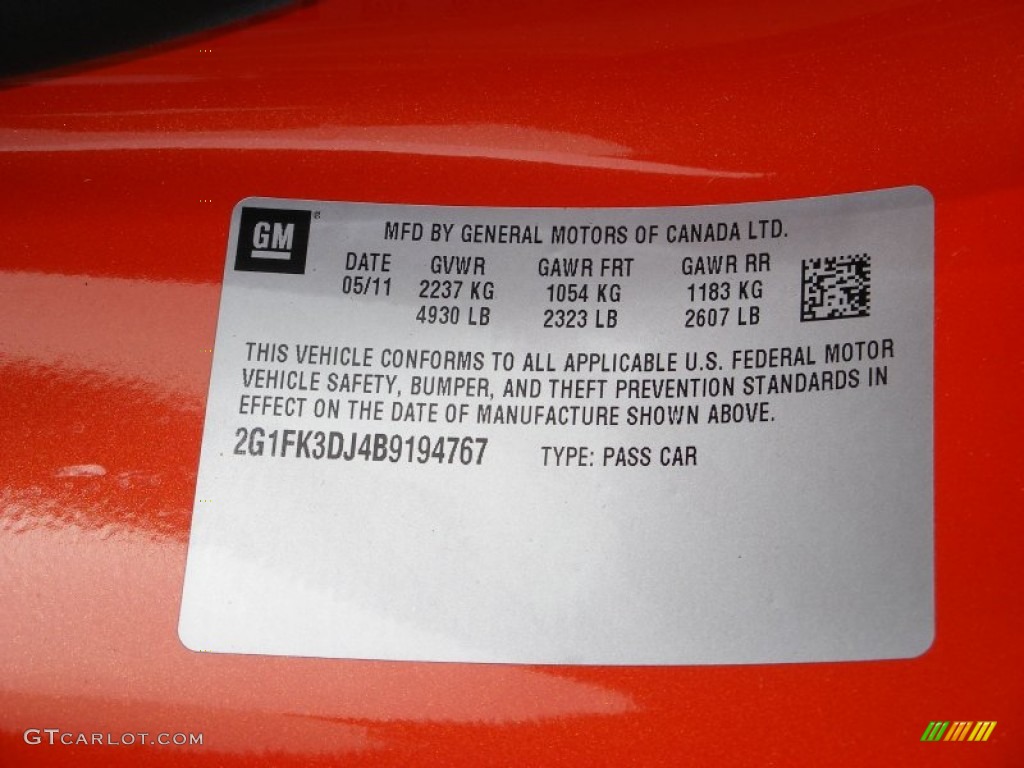 2011 Chevrolet Camaro SS/RS Convertible Info Tag Photo #66444760
