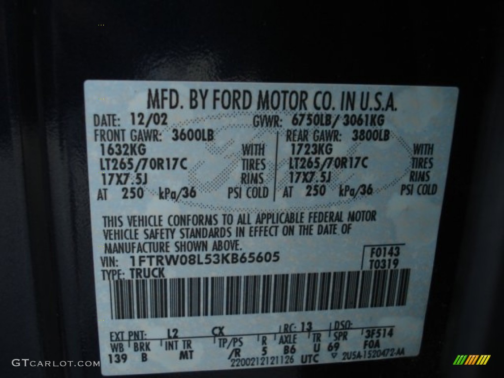 2003 F150 Color Code L2 for True Blue Metallic Photo #66447090