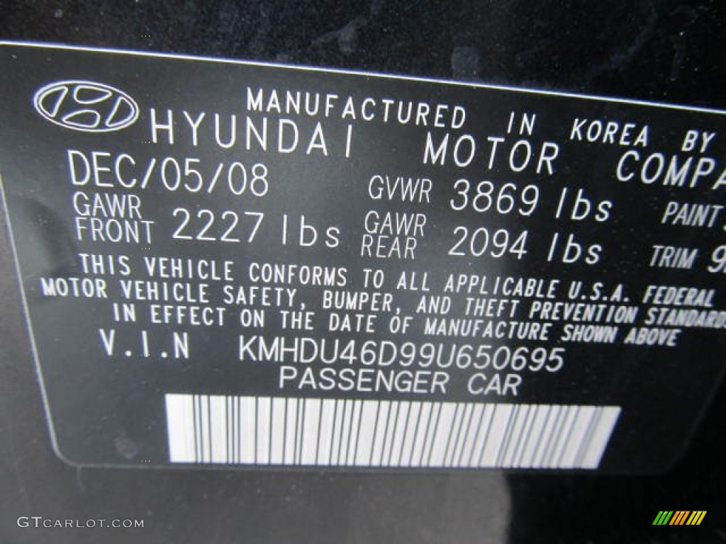 2009 Elantra SE Sedan - Black Pearl / Gray photo #14