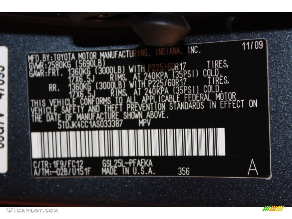 2010 Sienna Color Code 1F9 for Slate Metallic Photo #66451758