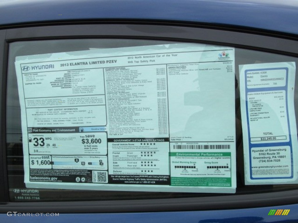 2013 Elantra Limited - Atlantic Blue / Beige photo #7