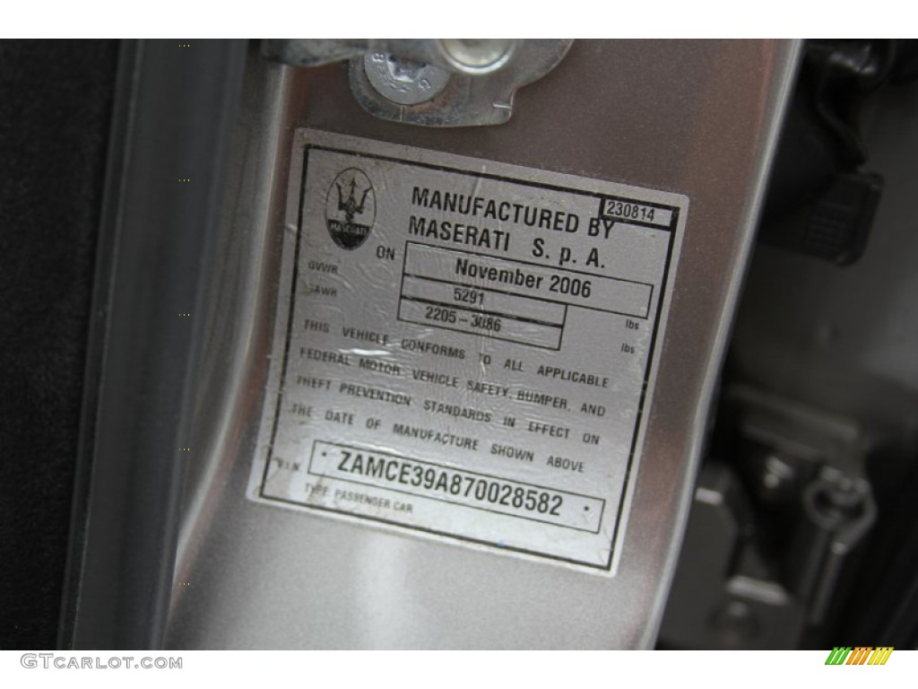 2007 Maserati Quattroporte Sport GT DuoSelect Info Tag Photo #66466668