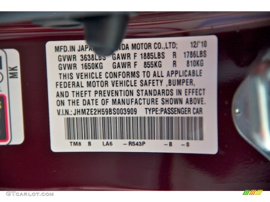 2011 Insight Color Code R543P for Crimson Red Pearl Photo #66470571
