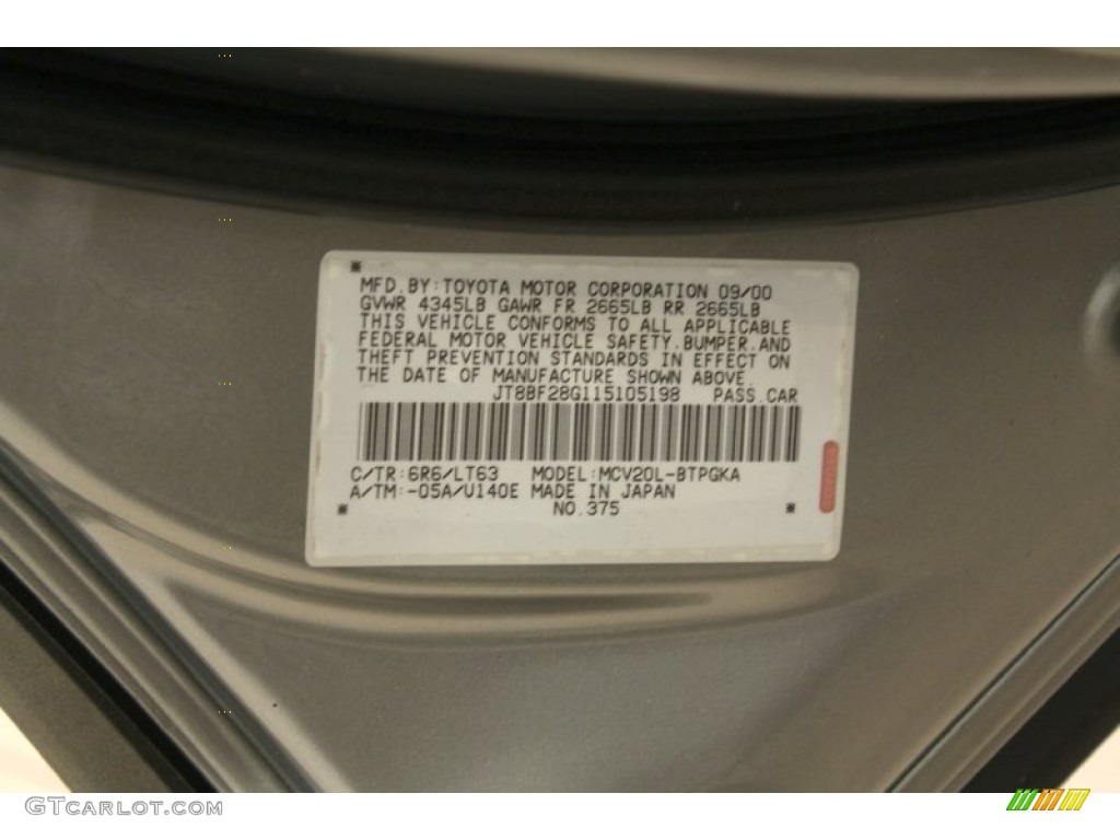 2001 ES Color Code 6R6 for Mineral Green Metallic Photo #66471549