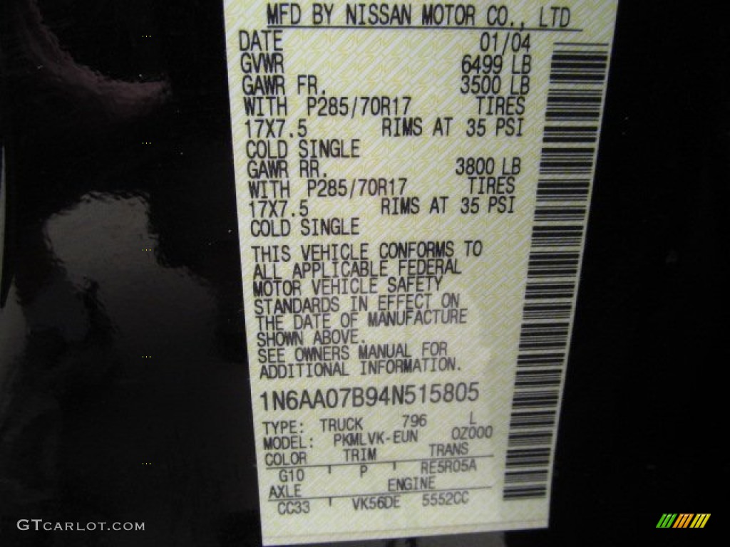 2004 Nissan Titan LE Crew Cab 4x4 Color Code Photos