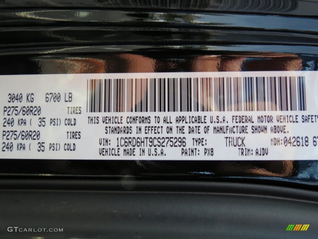 2012 Ram 1500 Color Code PX8 for Black Photo #66490377