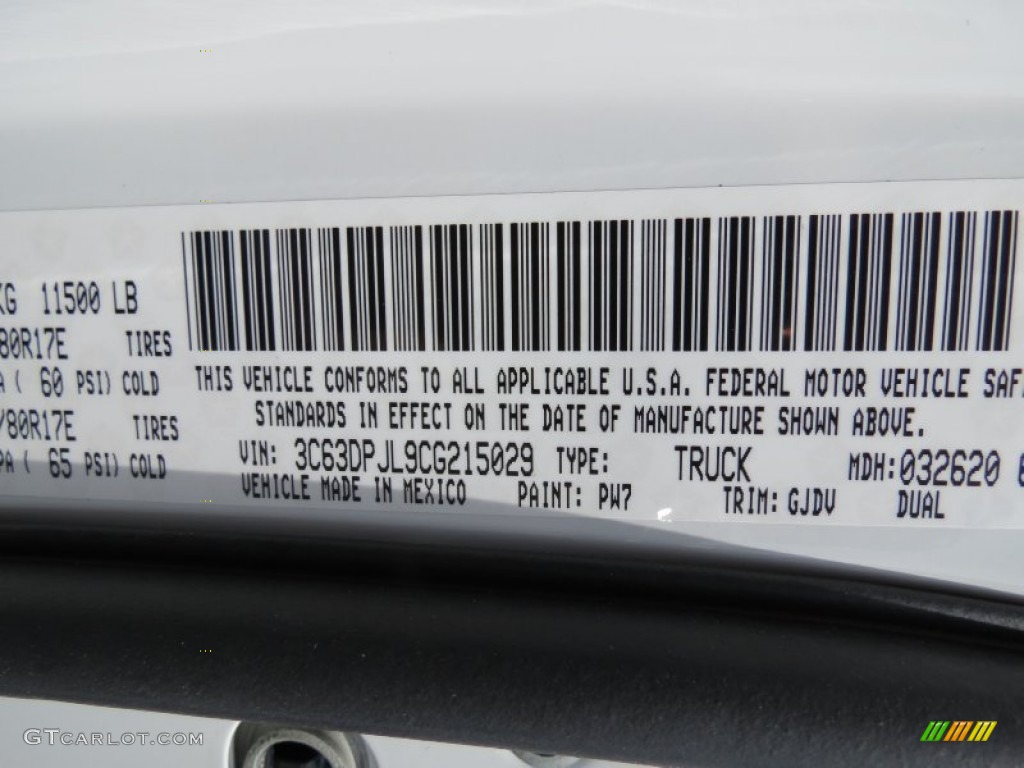 2012 Dodge Ram 3500 HD Laramie Crew Cab Dually Color Code Photos