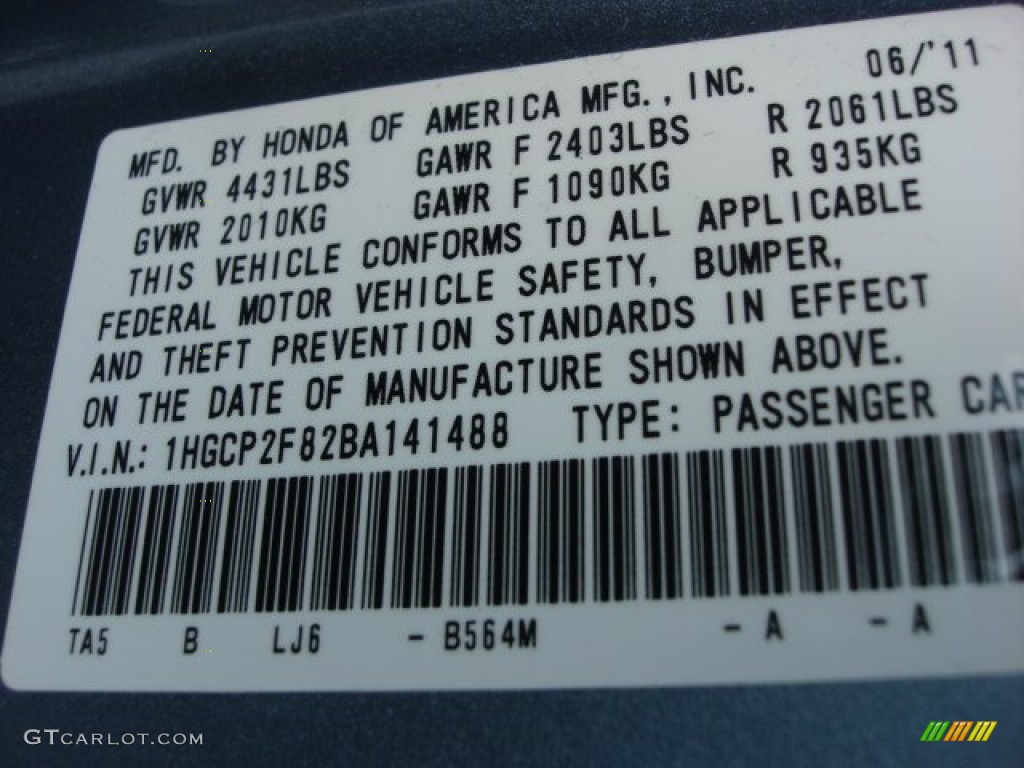 2011 Accord EX-L Sedan - Celestial Blue Metallic / Gray photo #25