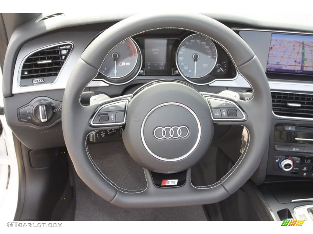 2013 Audi S5 3.0 TFSI quattro Convertible Black Steering Wheel Photo #66499599