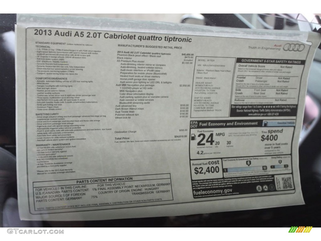 2013 Audi A5 2.0T quattro Cabriolet Window Sticker Photo #66499959