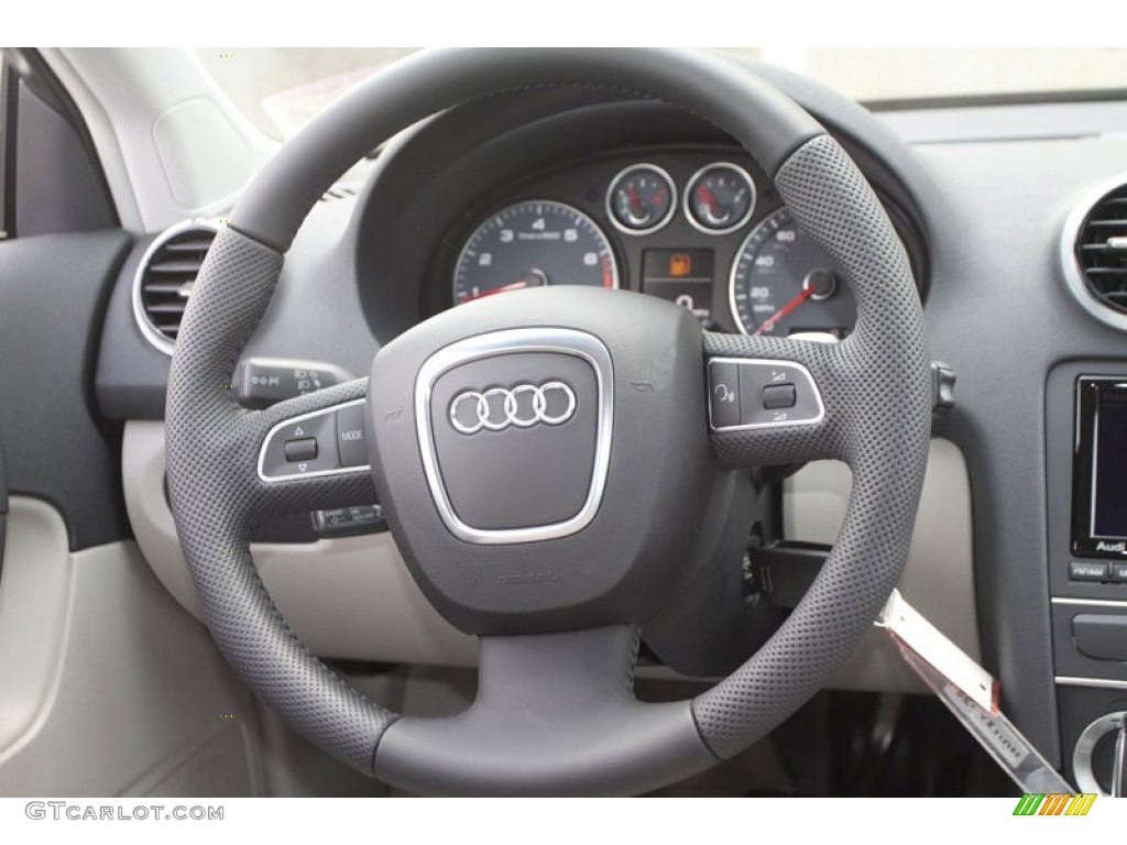 2012 Audi A3 2.0T quattro Light Gray Steering Wheel Photo #66500589