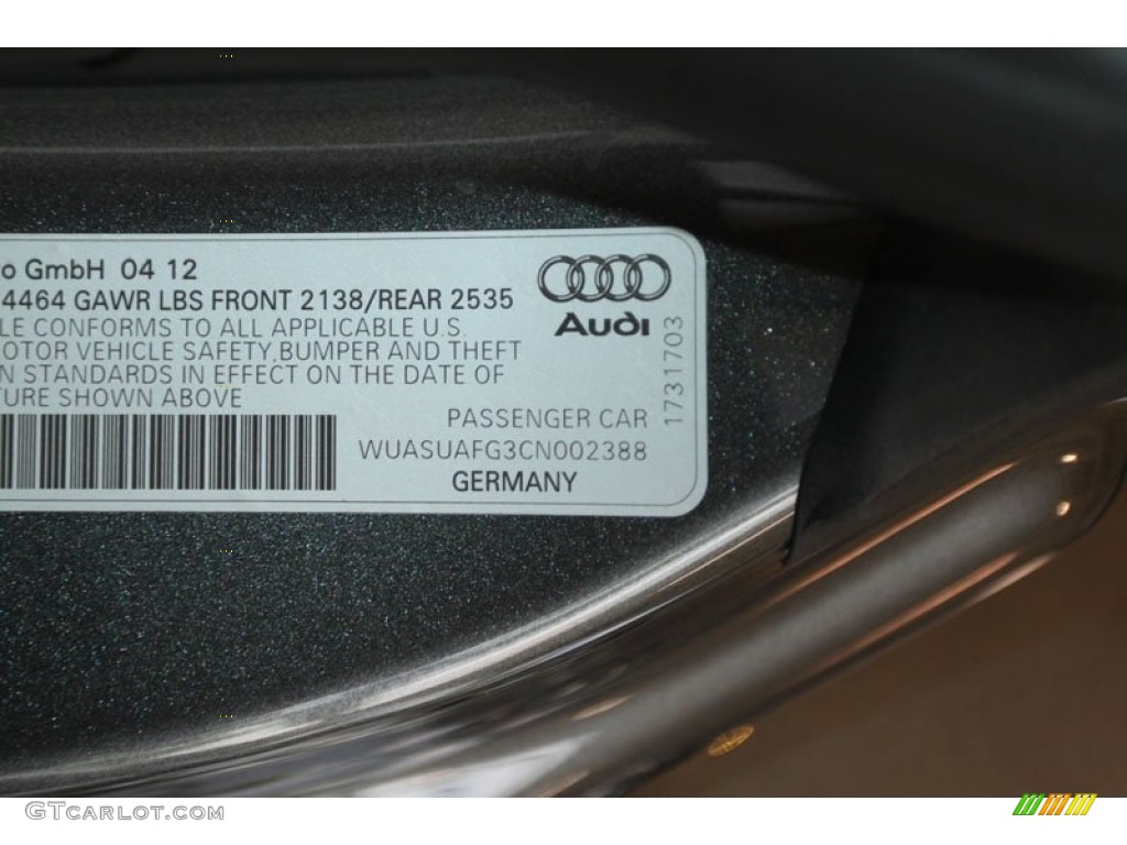 2012 Audi R8 Spyder 4.2 FSI quattro Info Tag Photo #66500910