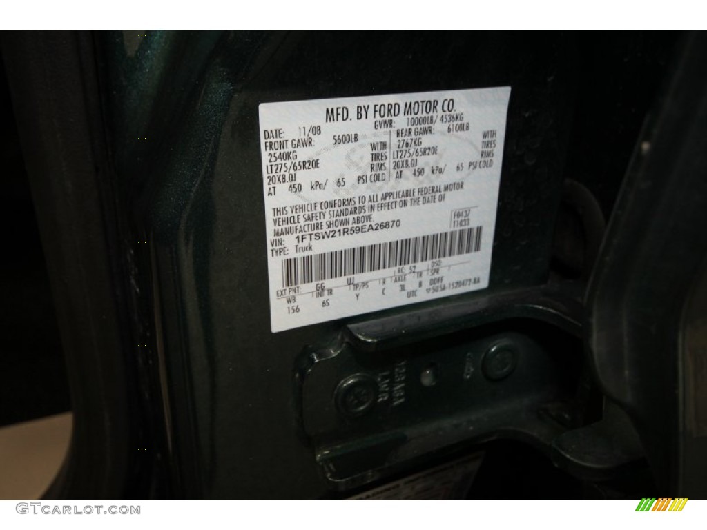 2009 F250 Super Duty Color Code GG for Forest Green Metallic Photo #66503688