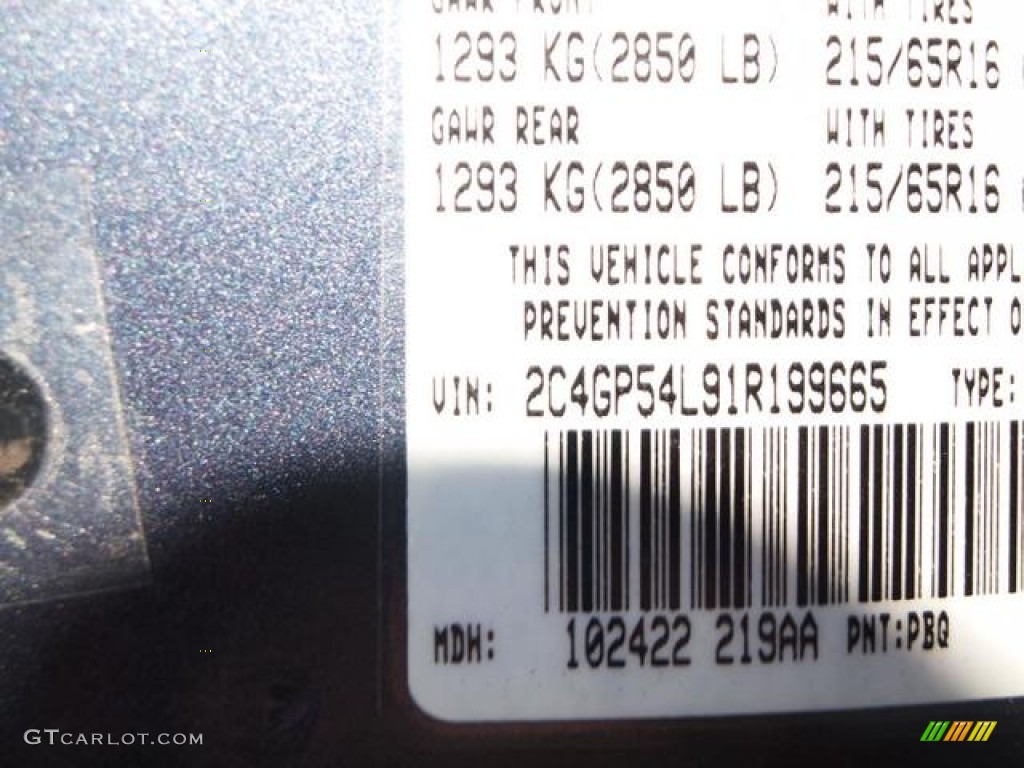 2001 Chrysler Town & Country LXi Color Code Photos