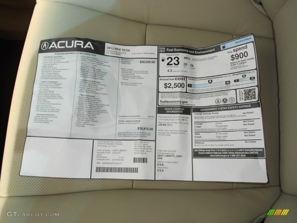 2013 Acura RDX Technology Window Sticker Photos