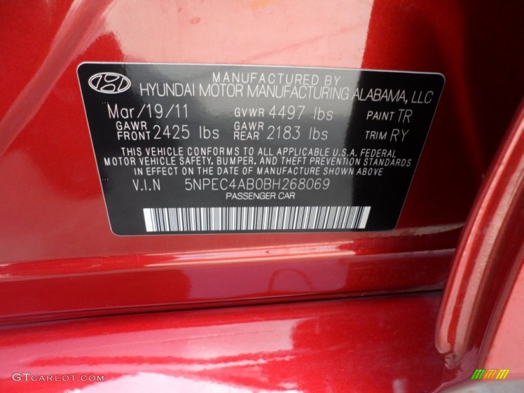 2011 Sonata SE 2.0T - Venetian Red / Black photo #47