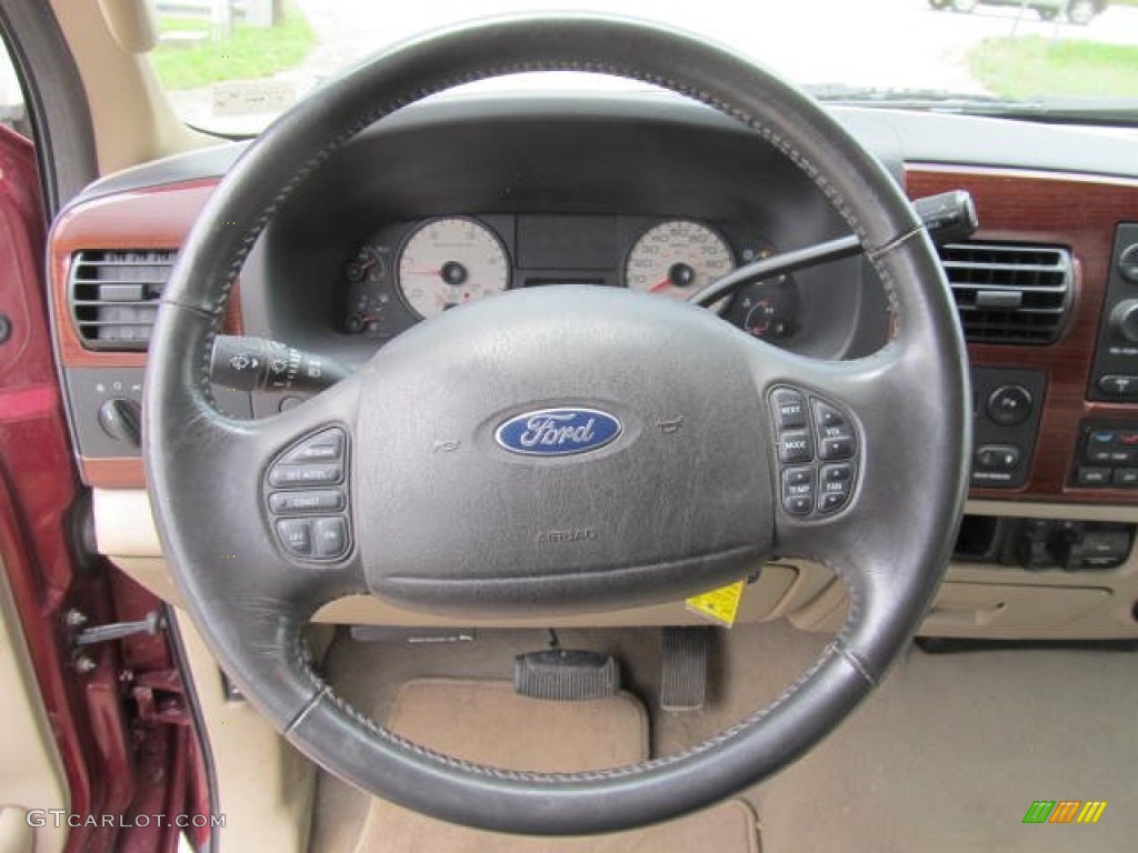 2005 Ford F250 Super Duty Lariat FX4 Crew Cab 4x4 Tan Steering Wheel Photo #66535500