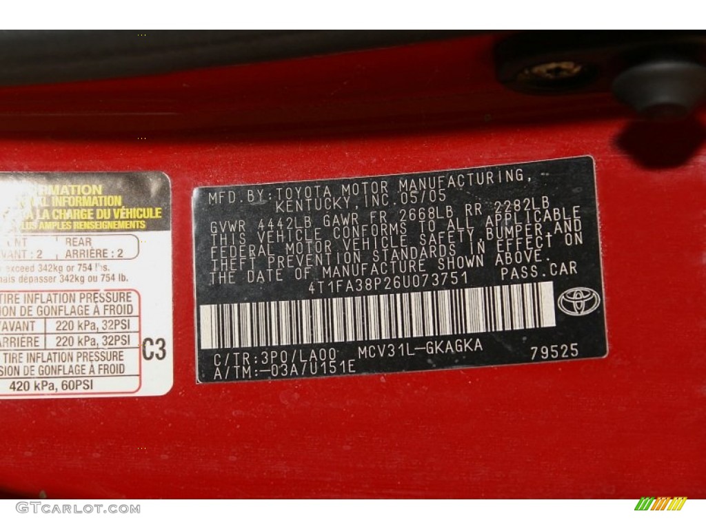 2006 Solara Color Code 3P0 for Absolutely Red Photo #66540144