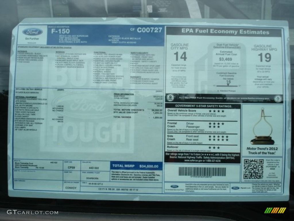 2012 Ford F150 STX SuperCab 4x4 Window Sticker Photo #66540948
