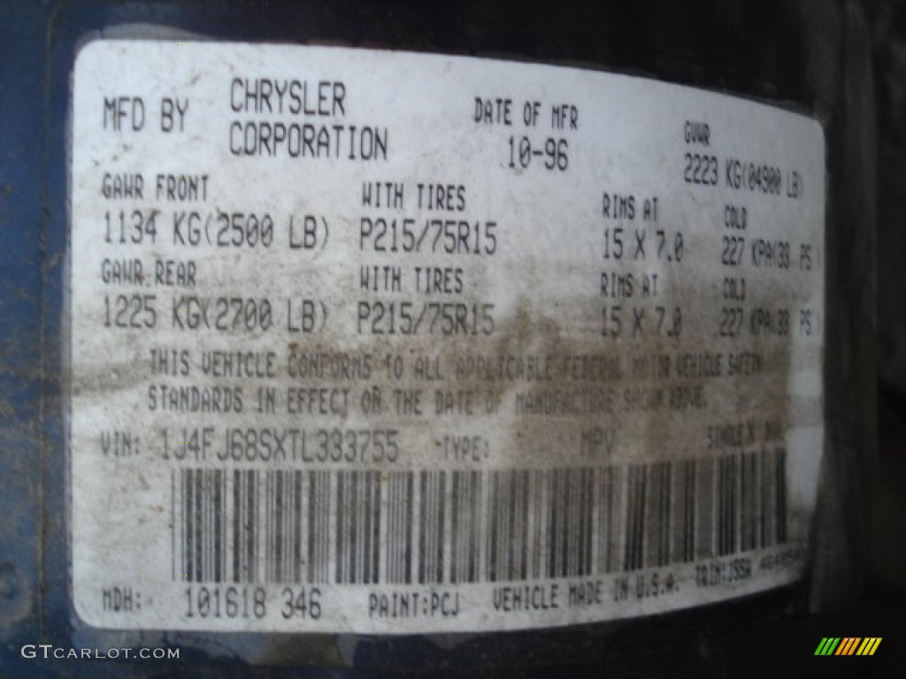 1996 Cherokee Color Code PCJ for Dark Blue Pearl Photo #66542283