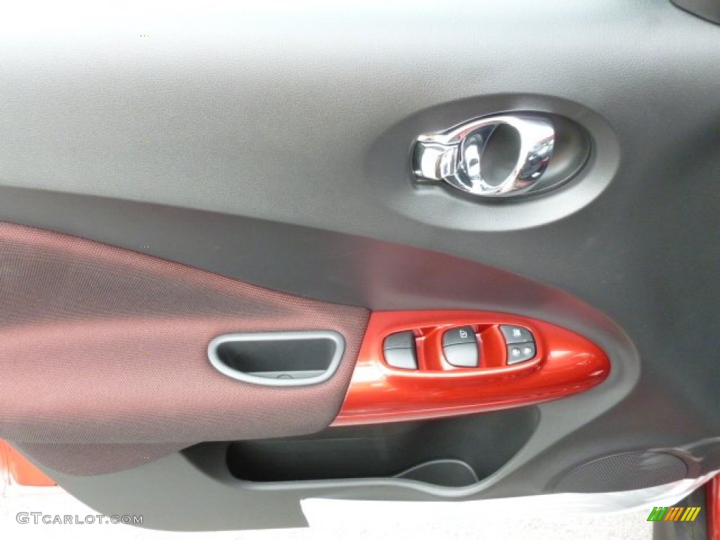 2012 Nissan Juke SV AWD Black/Red/Red Trim Door Panel Photo #66542769