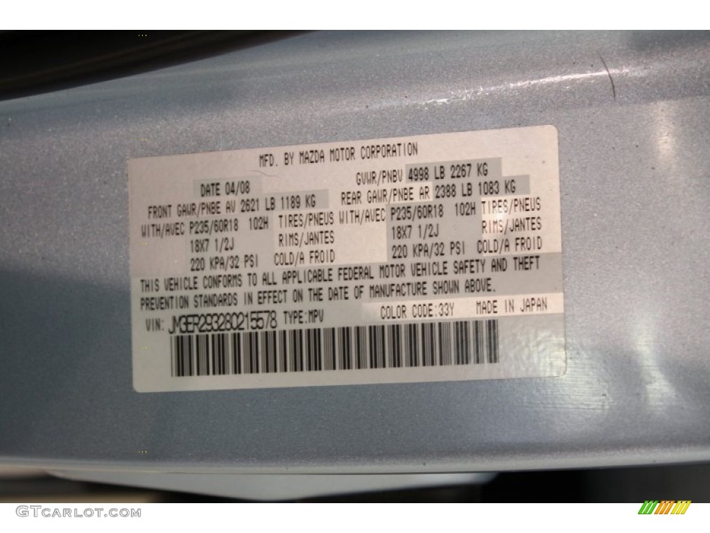 2008 CX-7 Color Code 33Y for Icy Blue Metallic Photo #66549327