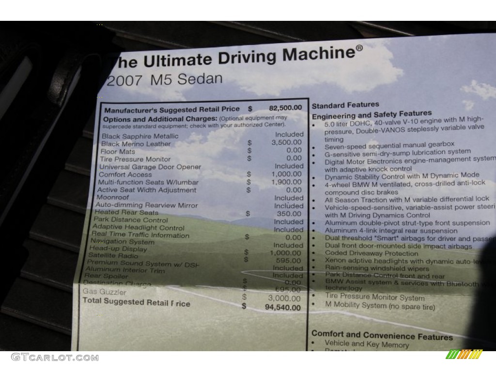 2007 BMW M5 Sedan Window Sticker Photos