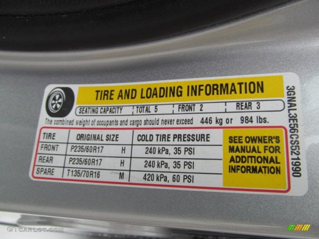 2012 Chevrolet Captiva Sport LT Info Tag Photo #66566022