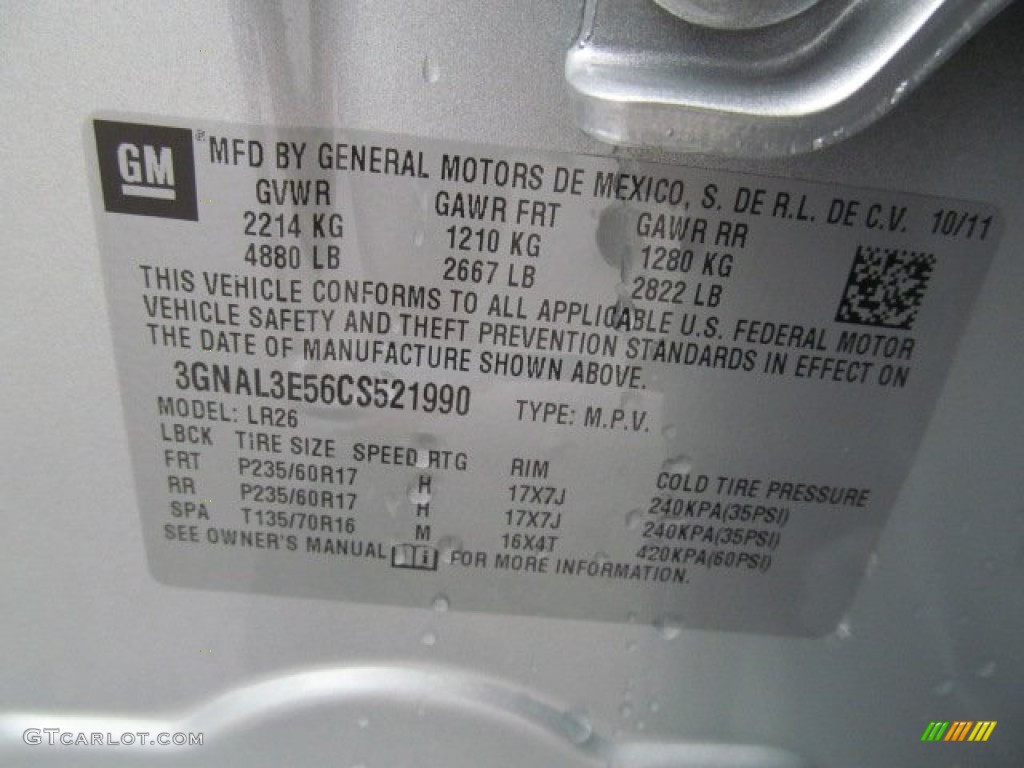 2012 Chevrolet Captiva Sport LT Info Tag Photo #66566031