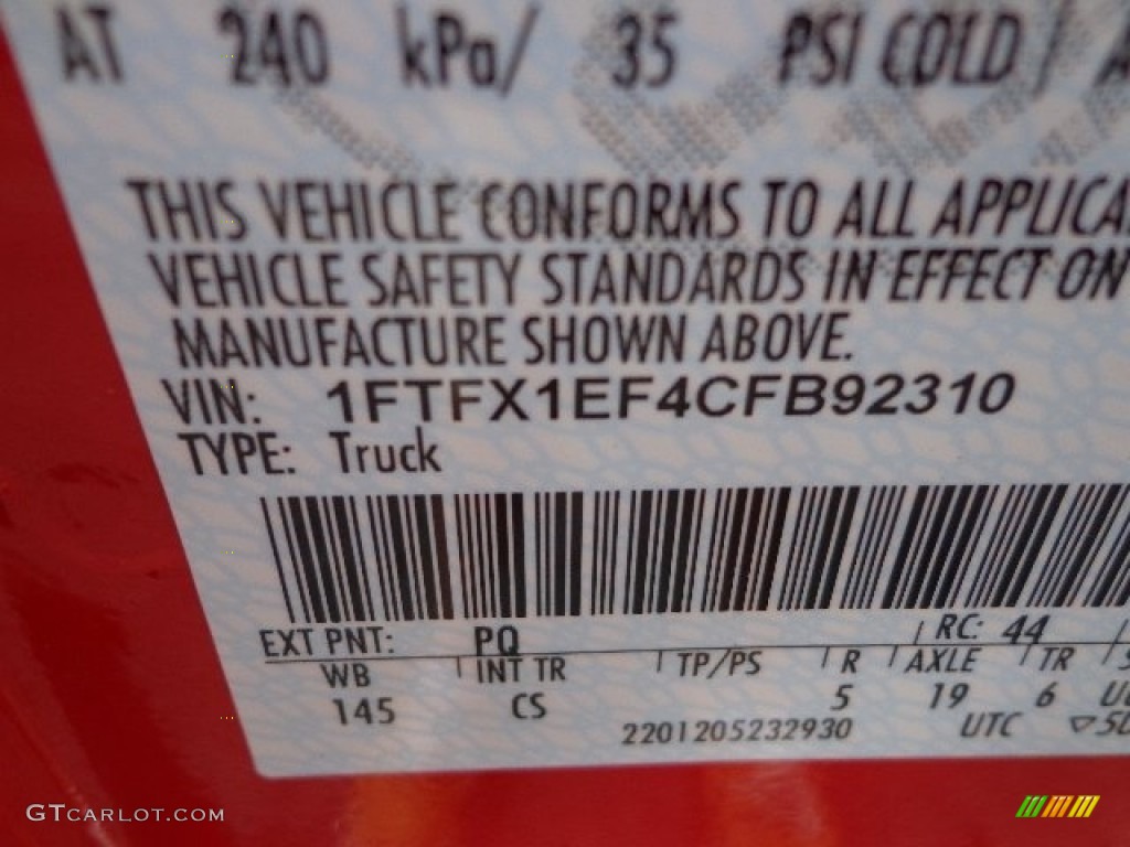 2012 F150 Color Code PQ for Race Red Photo #66570126