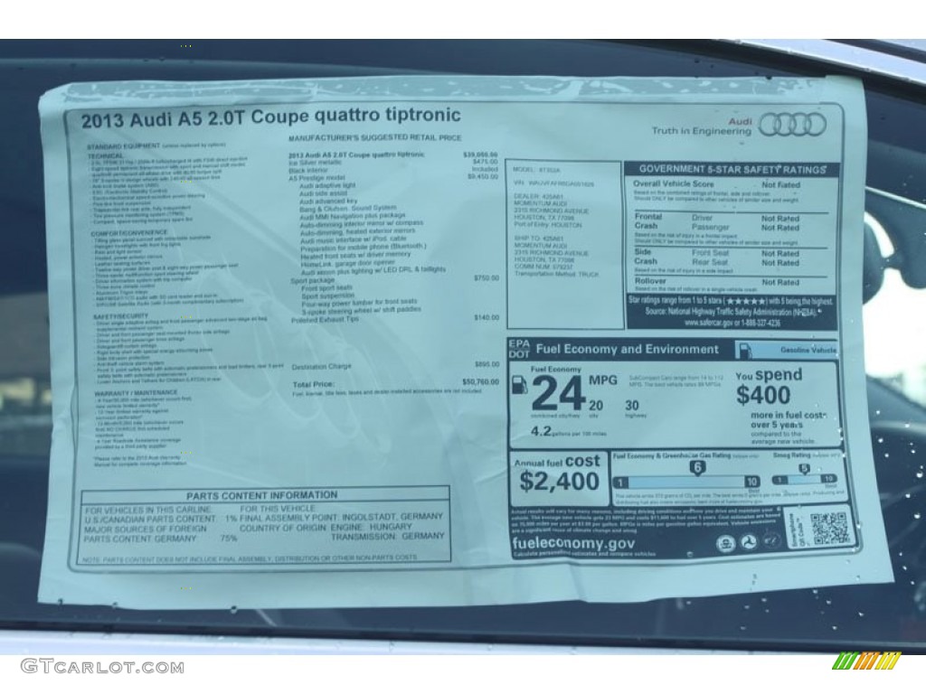 2013 Audi A5 2.0T quattro Coupe Window Sticker Photo #66573231