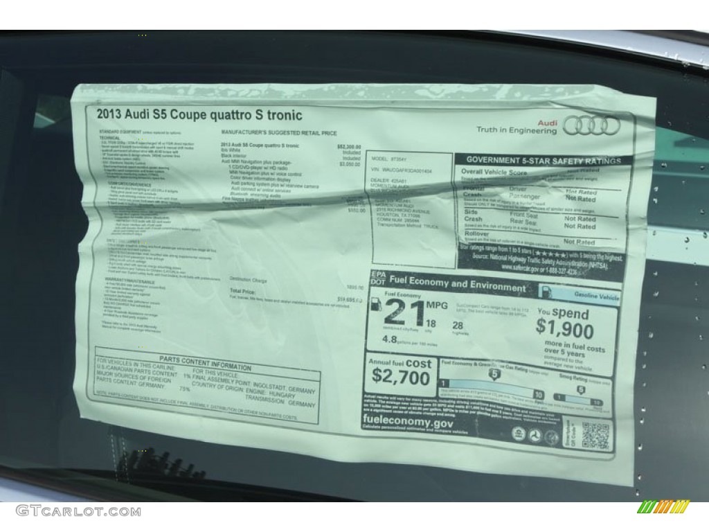 2013 Audi S5 3.0 TFSI quattro Coupe Window Sticker Photo #66573765