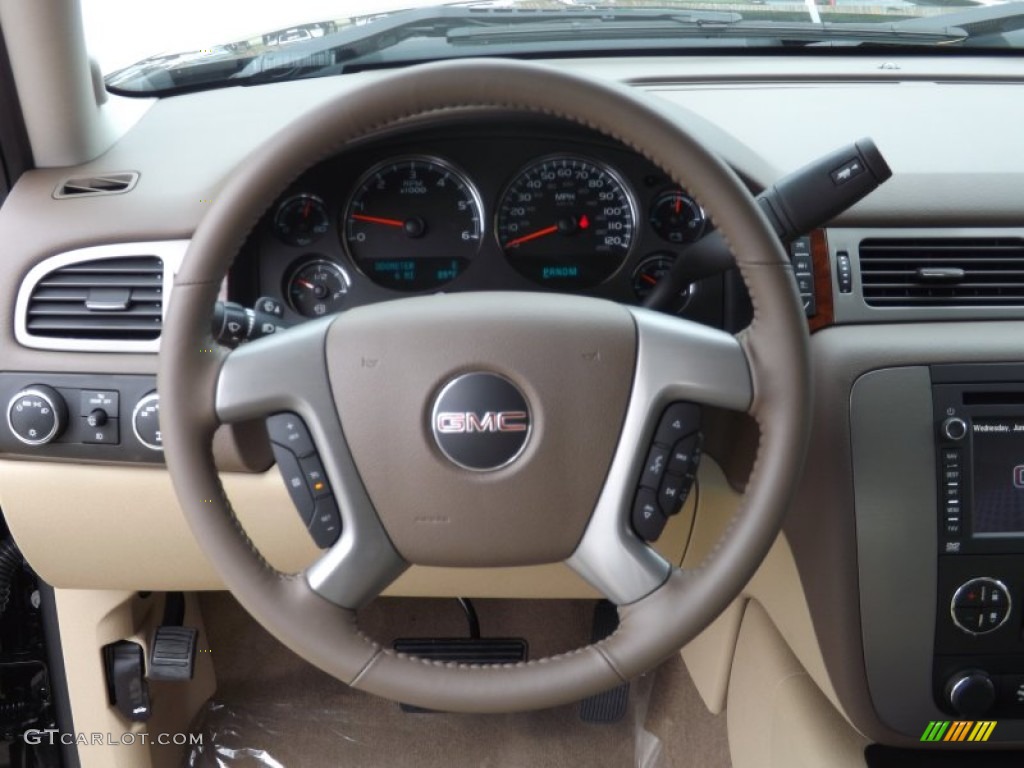 2012 GMC Sierra 1500 SLT Crew Cab 4x4 Very Dark Cashmere/Light Cashmere Steering Wheel Photo #66578085