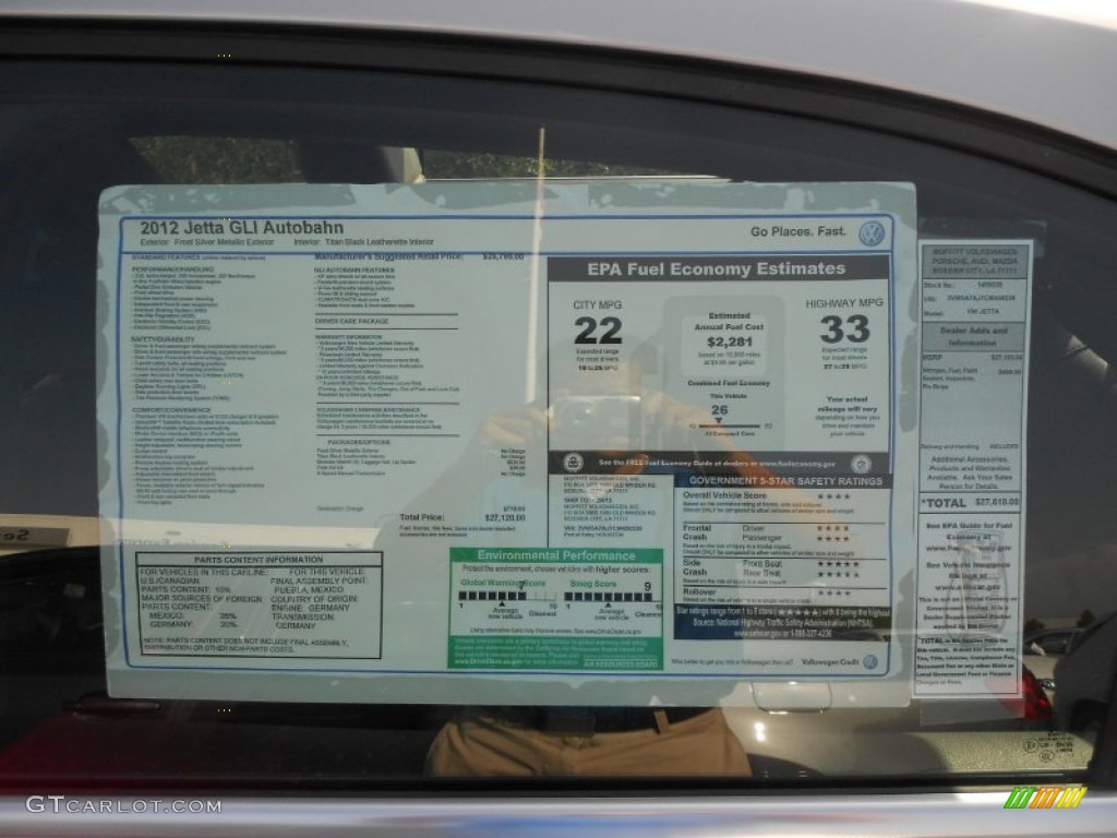 2012 Volkswagen Jetta GLI Autobahn Window Sticker Photo #66580439