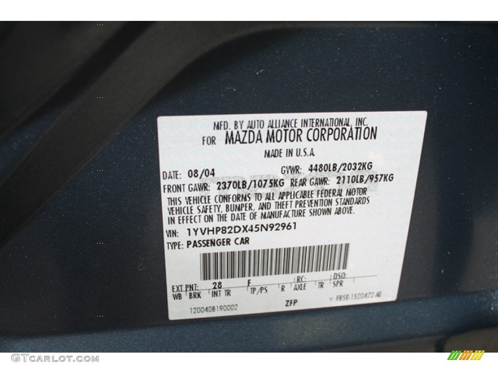 2004 Mazda MAZDA6 s Sport Wagon Color Code Photos