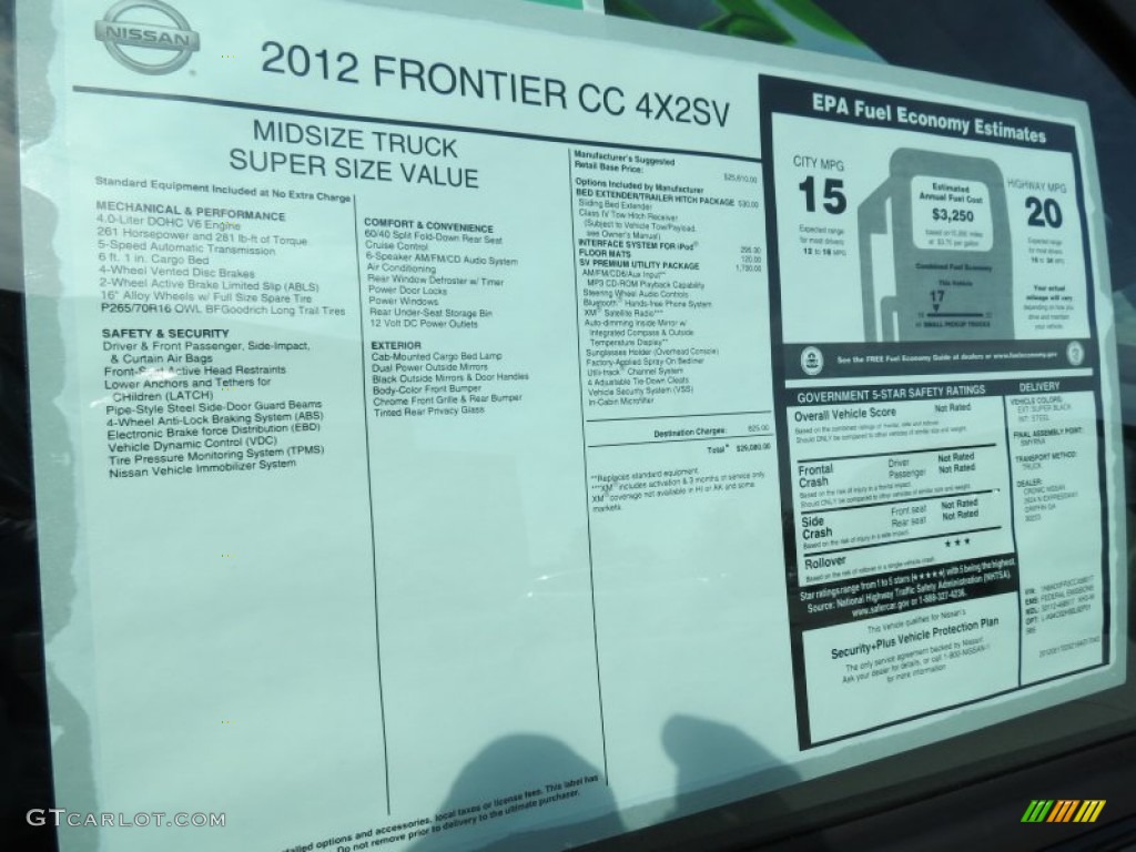 2012 Nissan Frontier SV Crew Cab Window Sticker Photo #66589374