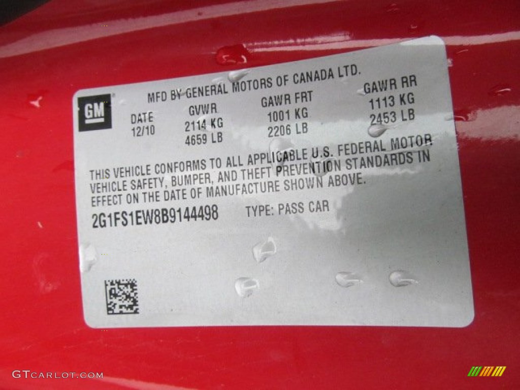 2011 Chevrolet Camaro SS/RS Coupe Info Tag Photos