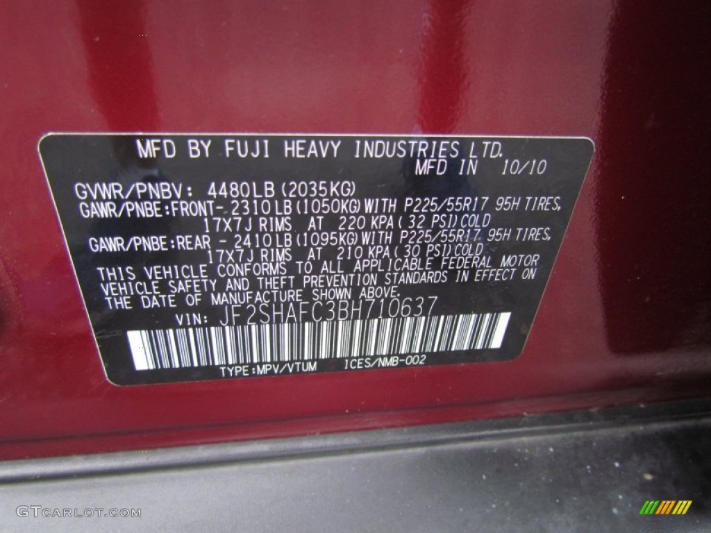 2011 Subaru Forester 2.5 X Limited Info Tag Photos