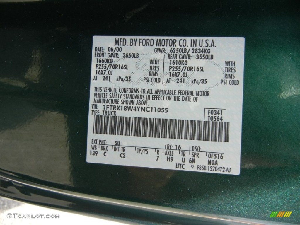 2000 Ford F150 XL Extended Cab 4x4 Color Code Photos